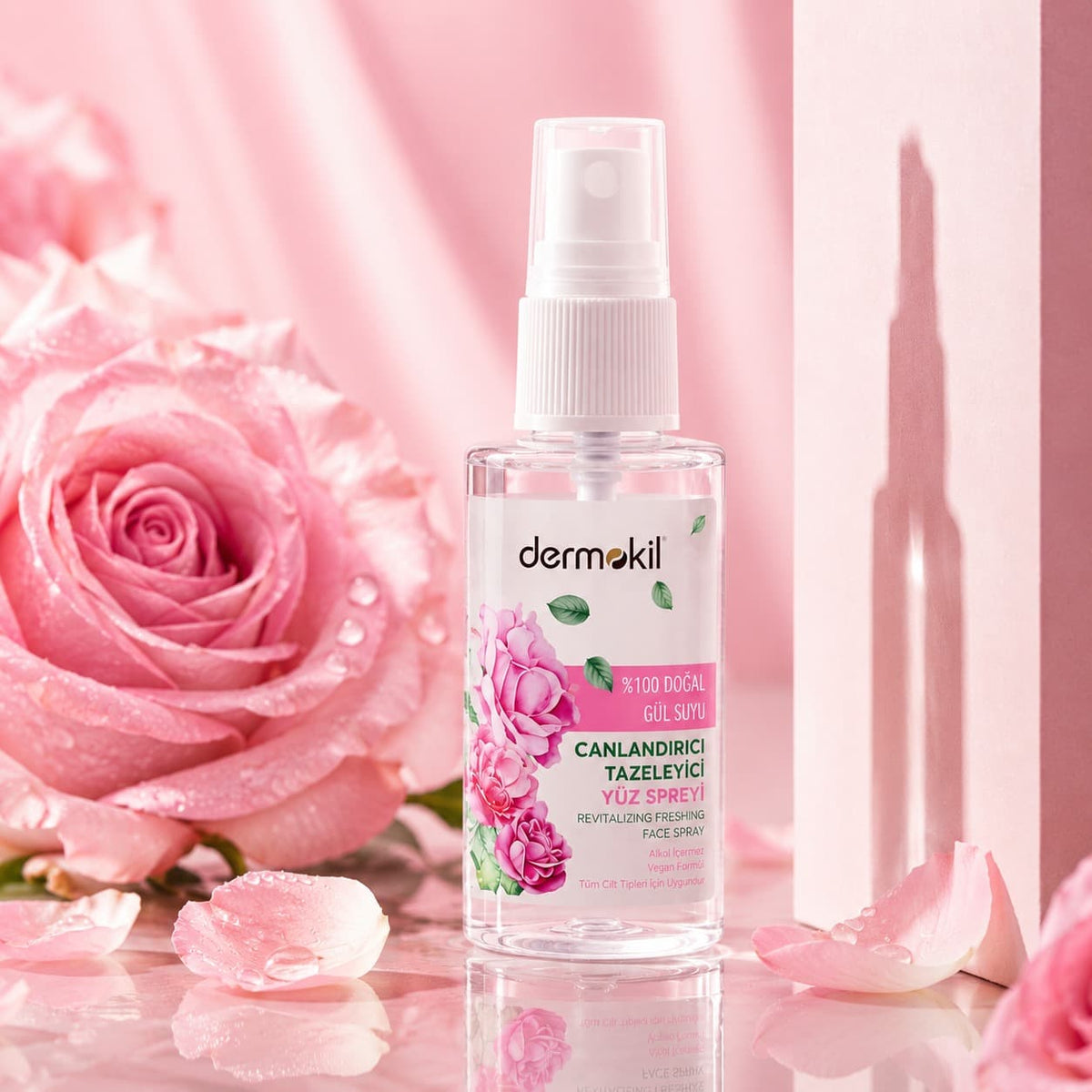 Natural Rose Water 100% Hydrating Facial Mist 50ml | Refreshing Face Spray - Dermokil