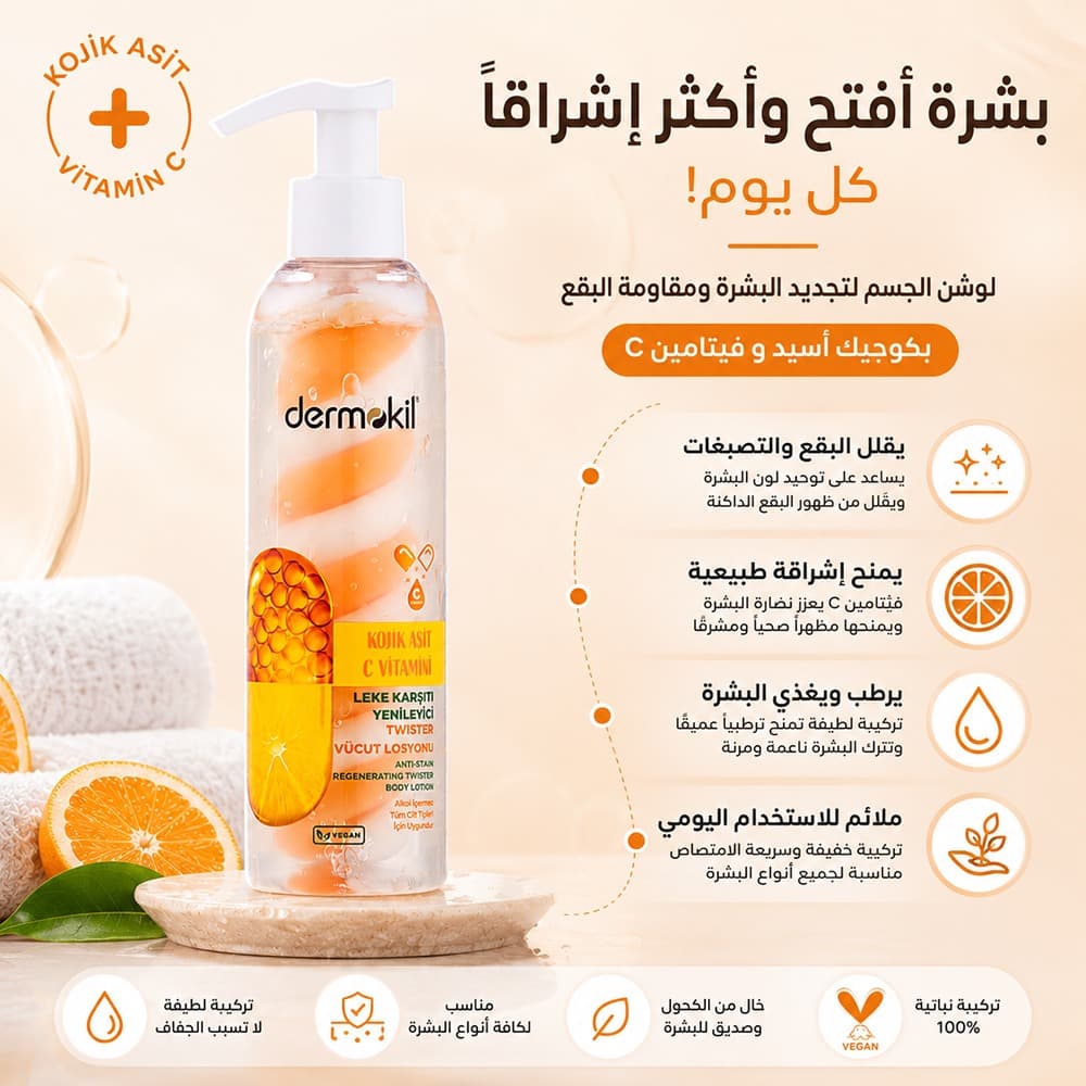 Twister Kojic Acid & Vitamin C Anti-Spot Body Lotion  Brightening & Hydrating - Dermokil