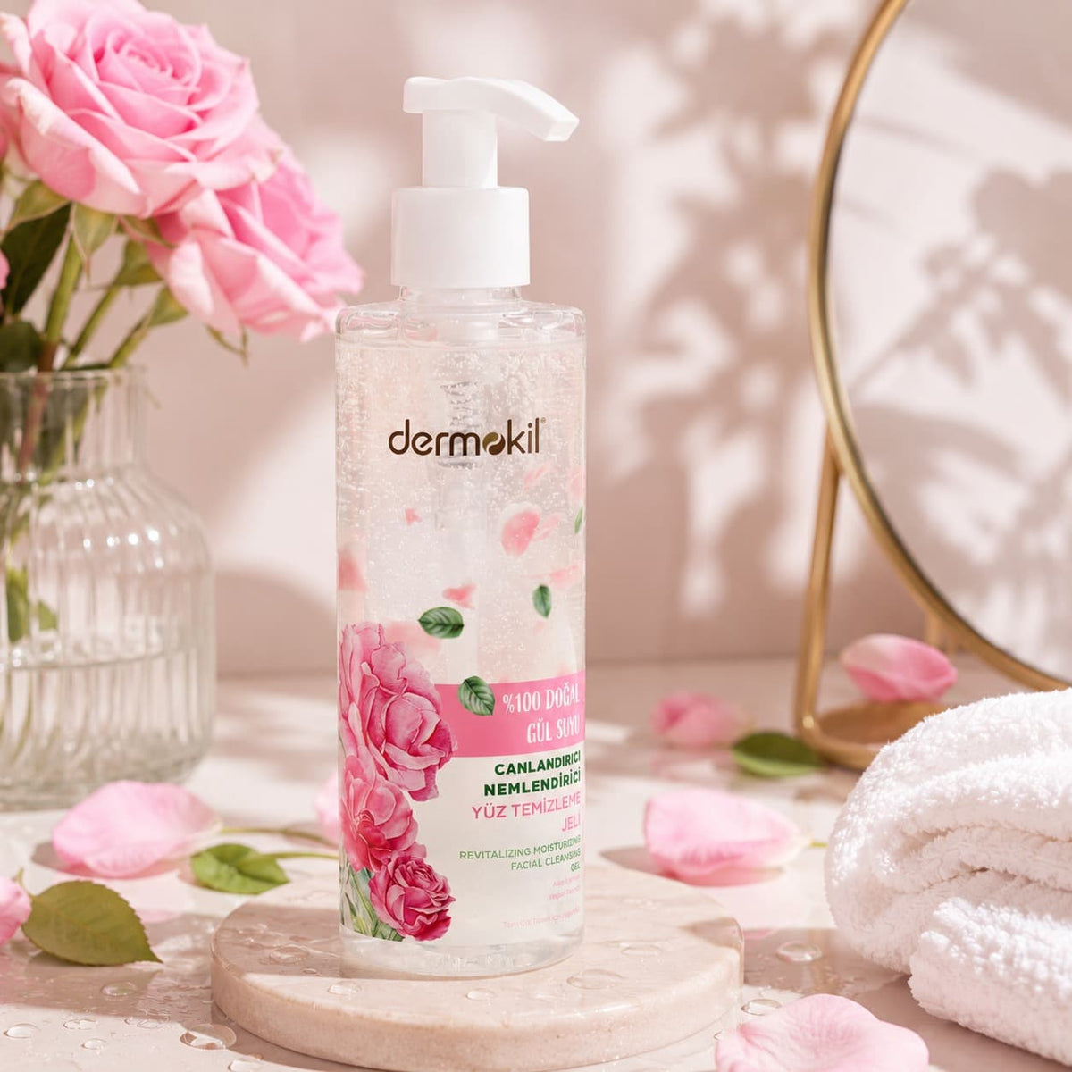 100% Natural Rose Water Hydrating Facial Cleansing Gel   Moisturizing Face Wash - Dermokil
