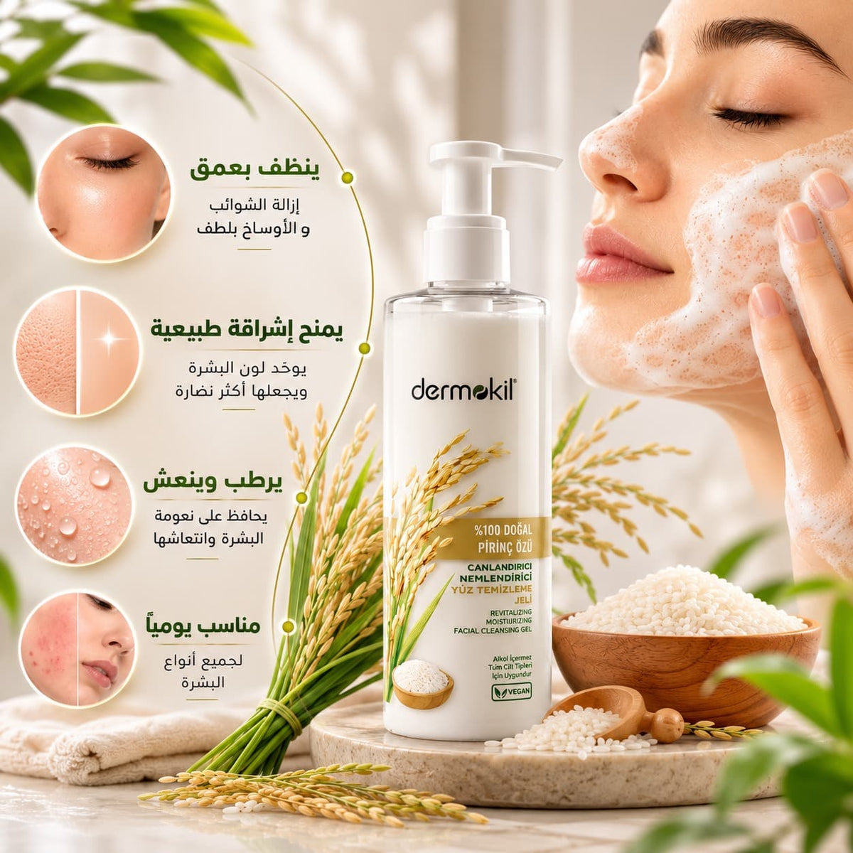 Dermokil Rice Yeast Brightening Facial Cleansing Gel with Rice Extract