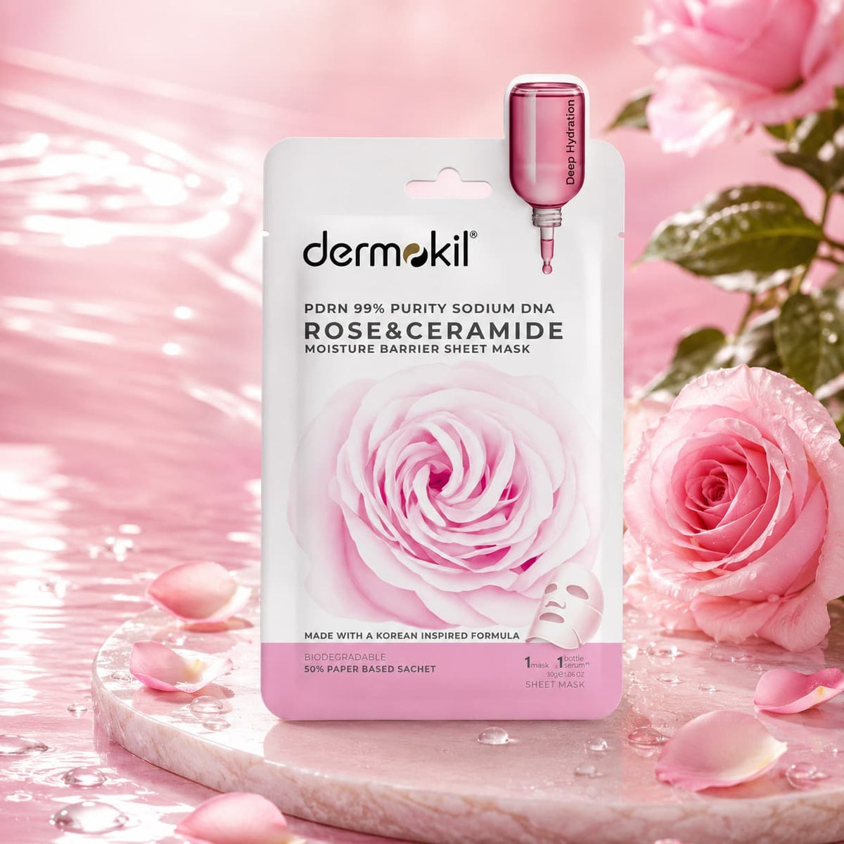PDRN 99% Sodium DNA, Rose & Ceramide Revitalizing Sheet Face Mask – 25g