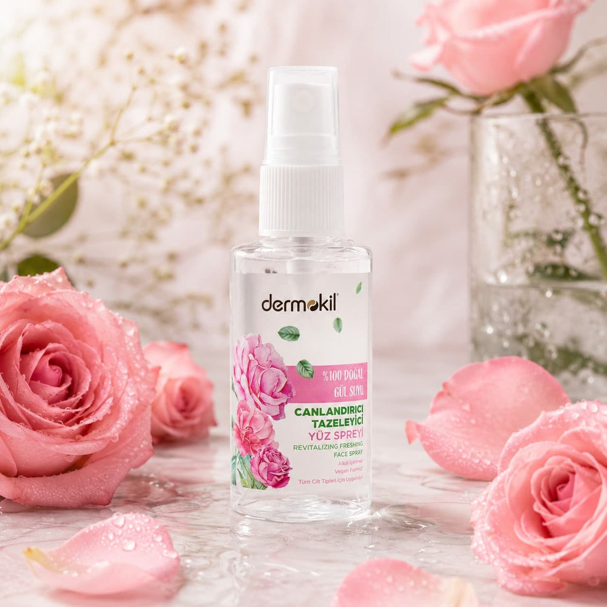 Natural Rose Water 100% Hydrating Facial Mist 50ml | Refreshing Face Spray - Dermokil