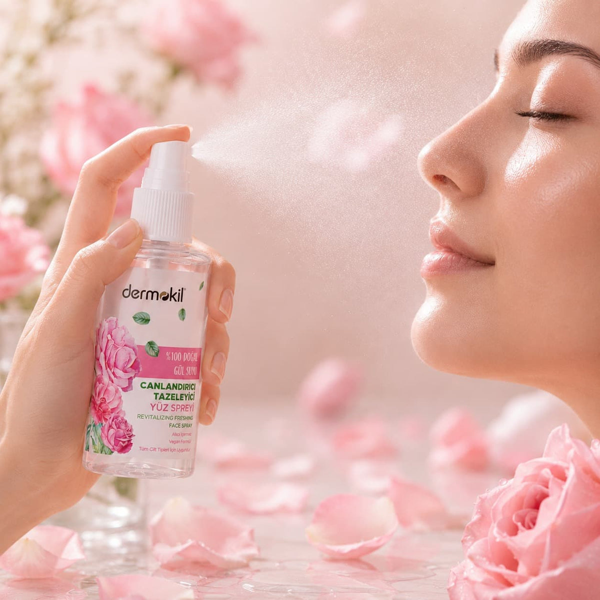 Natural Rose Water 100% Hydrating Facial Mist 50ml | Refreshing Face Spray - Dermokil