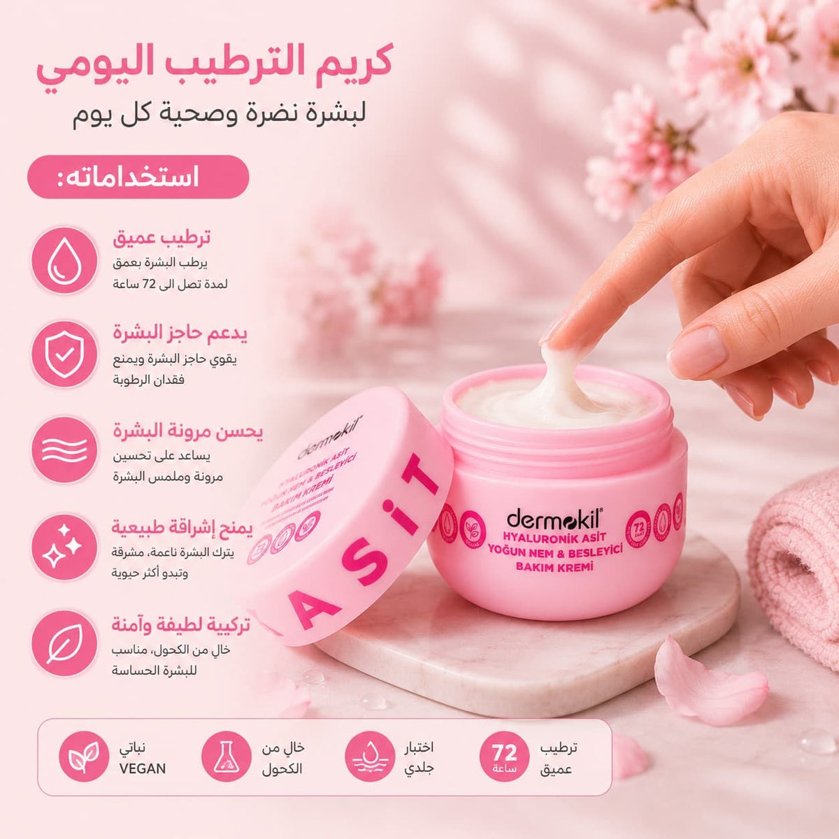 Hyaluronic Acid Intensive Moisturizing Cream 250ml | Face, Hands & Body Moisturizer - Dermokil