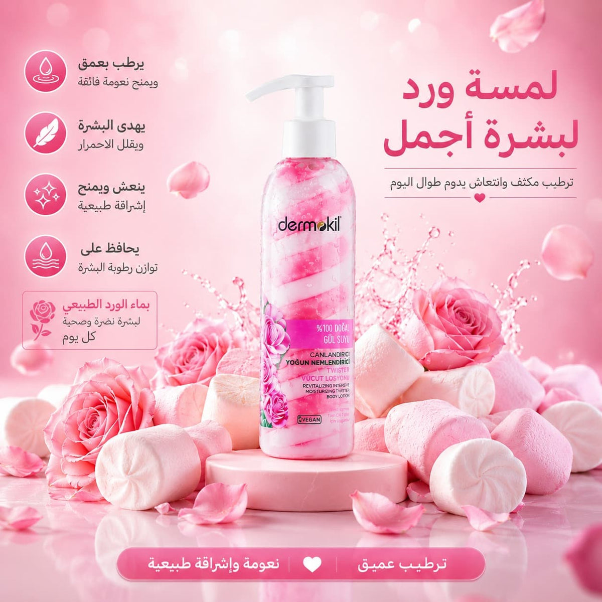 Natural Rose Water Intense Hydrating Body Lotion  - Dermokil